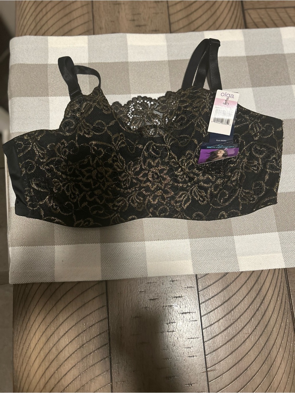 Olga Black Bra with Gold Lace Overlay